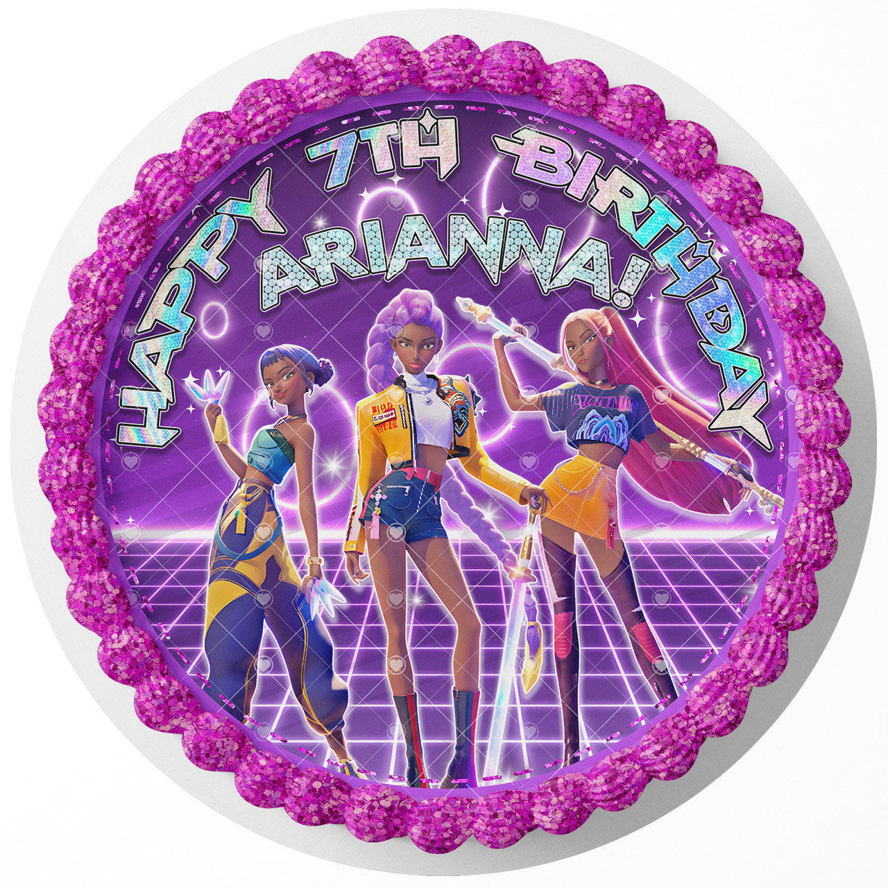 Kpop Demon Hunters Girls Afro American BK Round – Icing Sheet Bir - Personalized Edible Cake Topper | Custom Icing Sheet | Birthday Cake Decoration