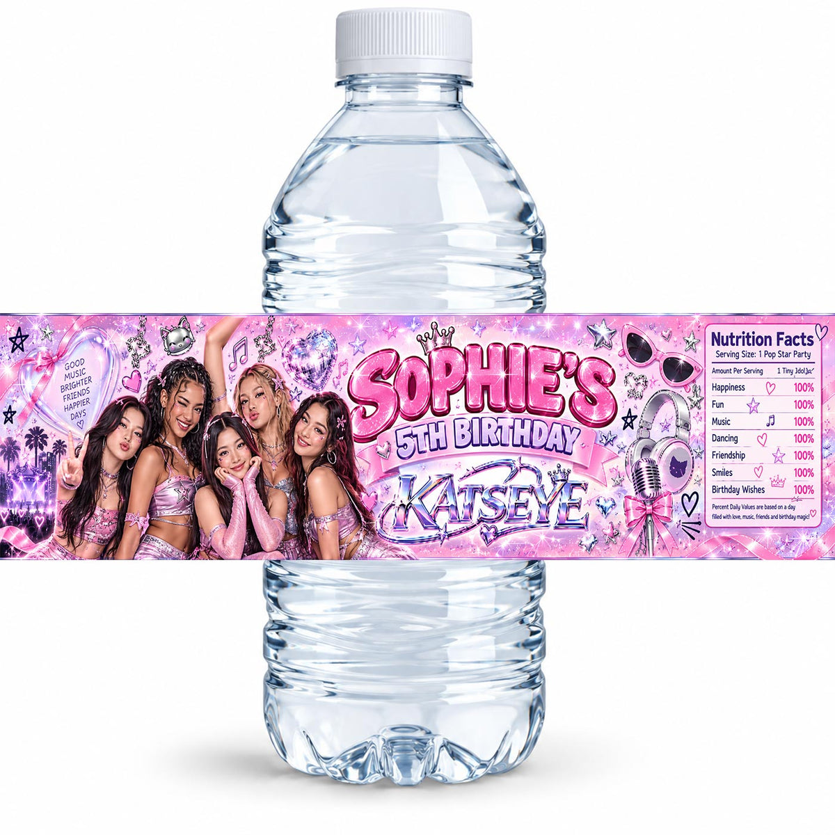 Custom KATSEYE Water Bottle Label Sticker Birthday Decor Self Stick Wrapper