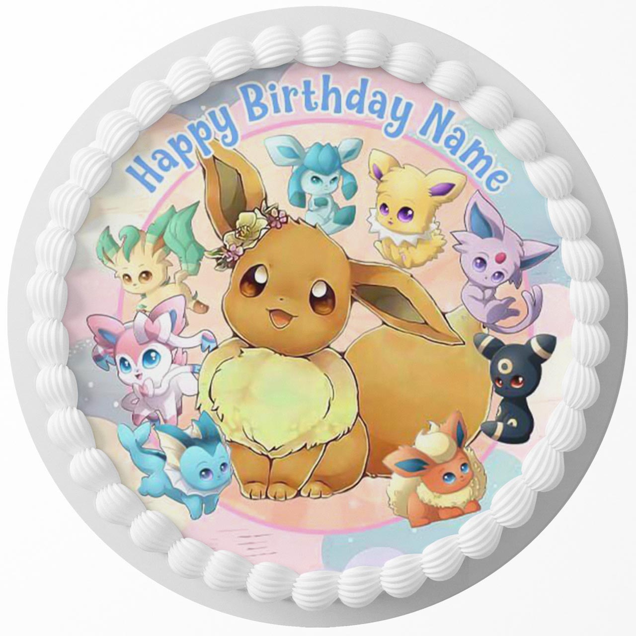 Kawaii Eevee Pokekids Round – Icing Sheet Birthday - Personalized Edible Cake Topper | Custom Icing Sheet | Birthday Cake Decoration