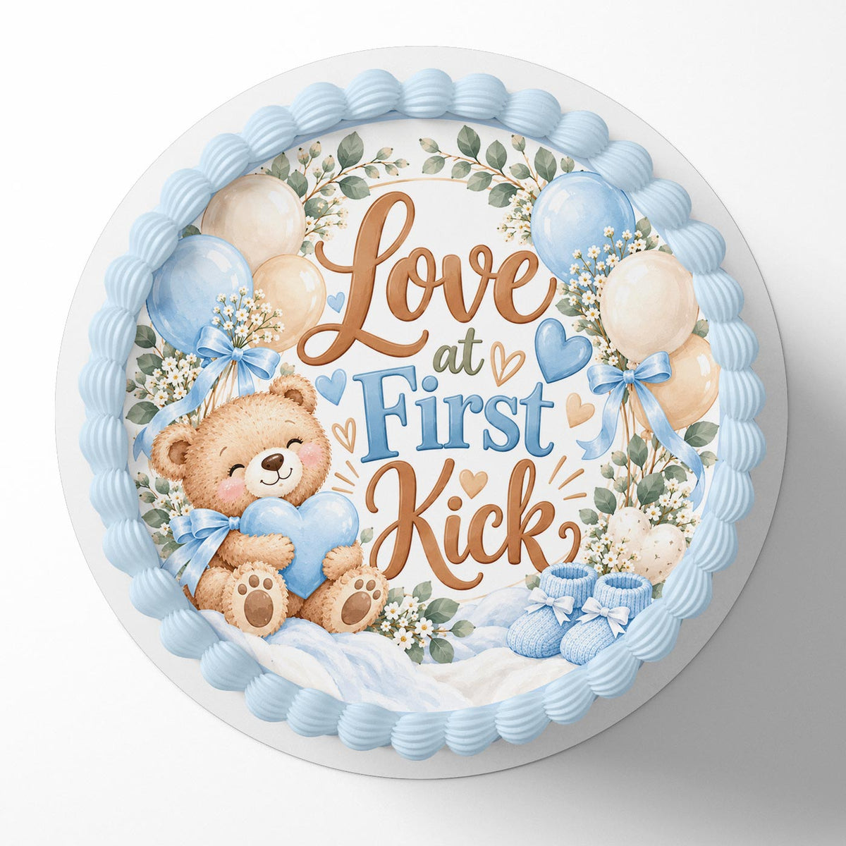 Love at First Kick | Baby Shower Edible Cake Topper | Birthday Cake Decoration | Photo Cake Image | Custom Edible Cake Topper