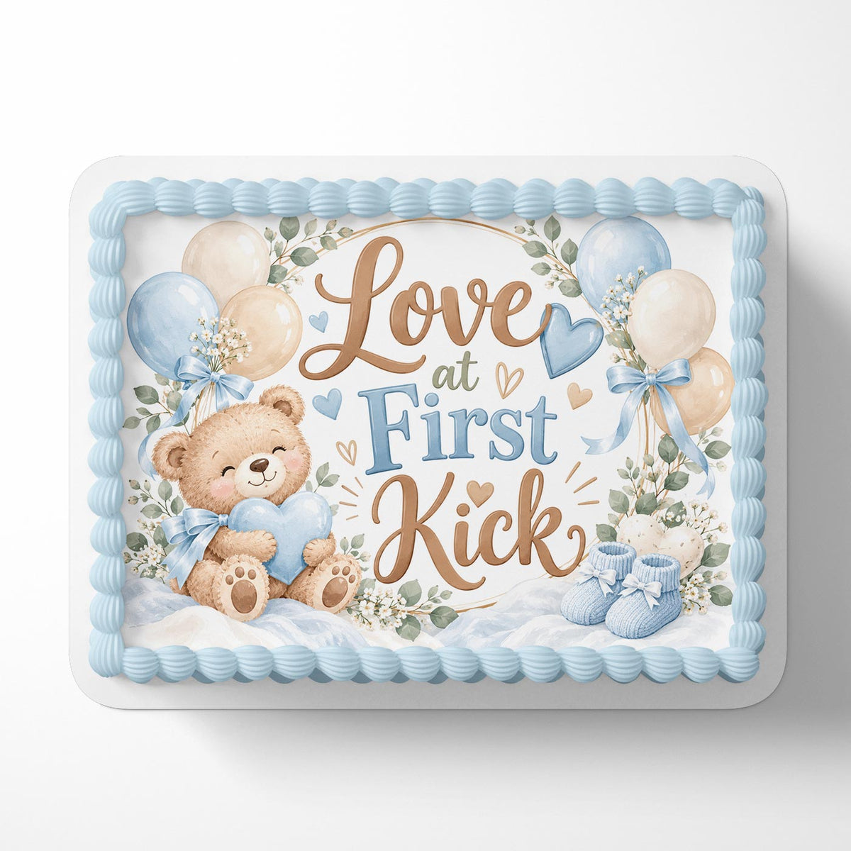 Love at First Kick | Baby Shower Edible Cake Topper | Birthday Cake Decoration | Photo Cake Image | Custom Edible Cake Topper
