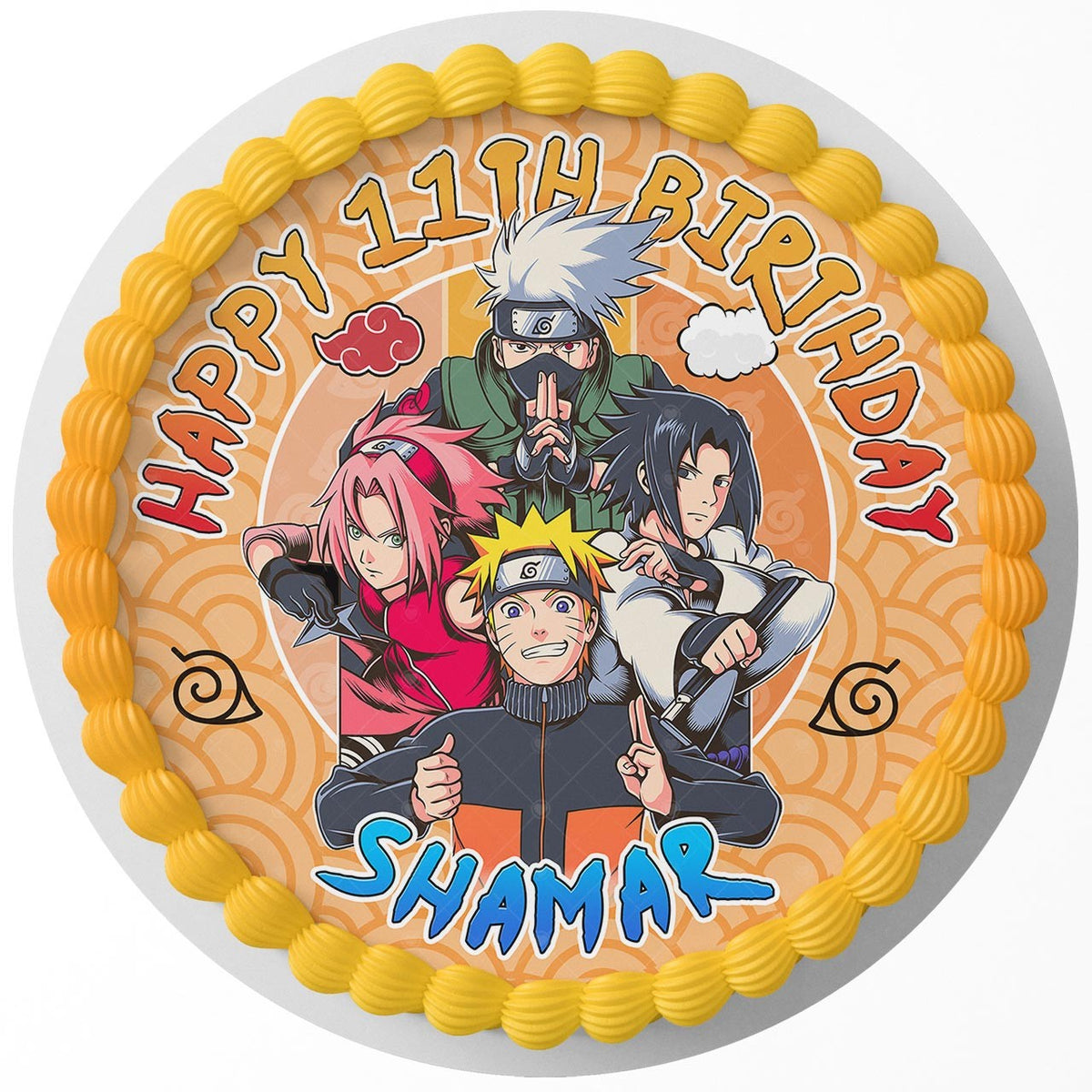 Naturo Konoha Edible Cake Topper Round Personalized Edible Cake Topper | Custom Icing Sheet | Birthday Cake Decoration