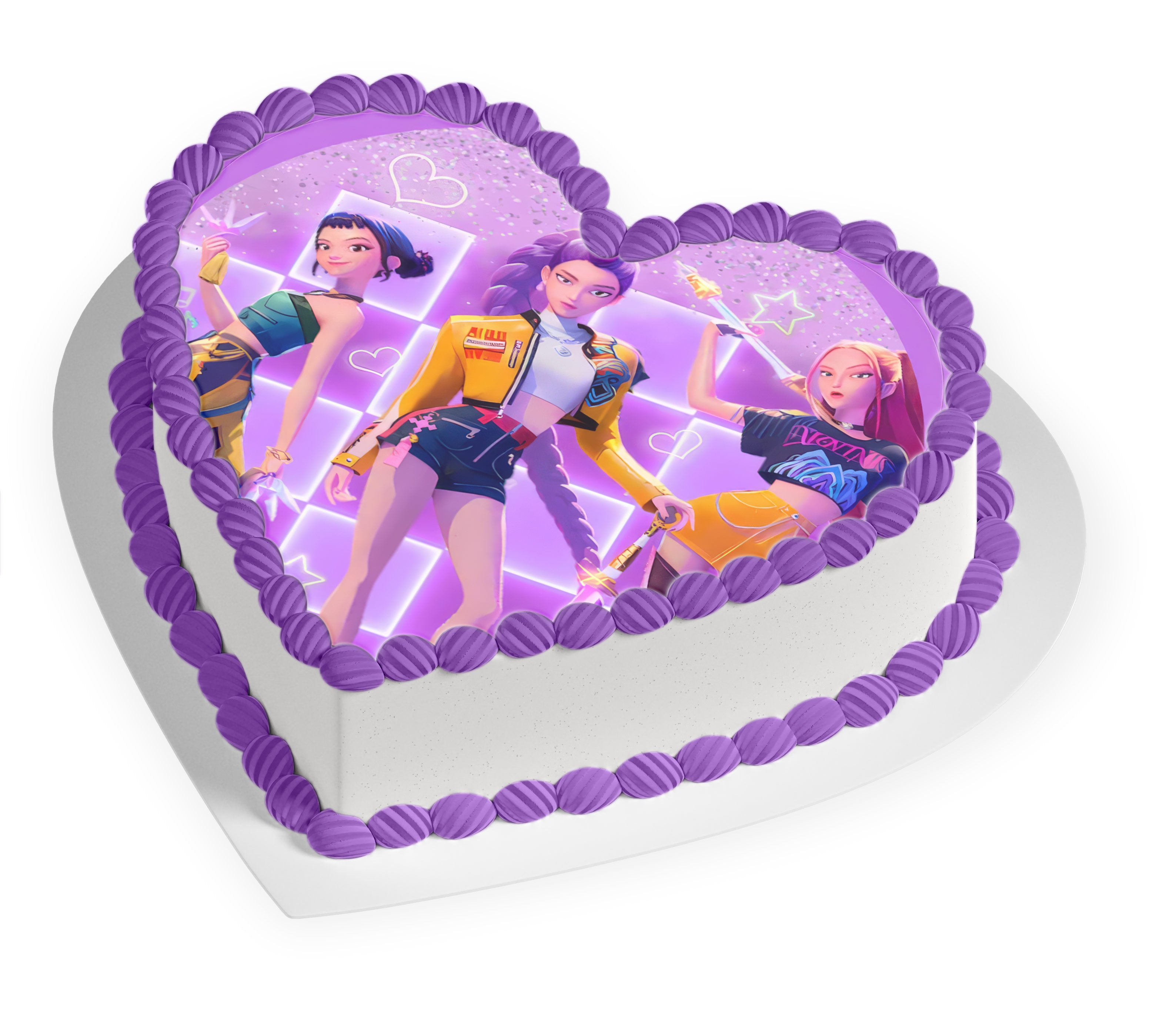 Kpop Demon Team Girls Heart Shaped – Frosting Sheet - Personalized Edible Cake Topper | Custom Icing Sheet | Birthday Cake Decoration
