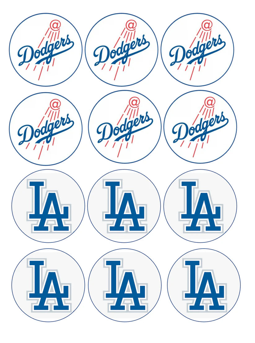 LA Dodgers Edible Cupcake Toppers Icing Sheet or Wafer Paper