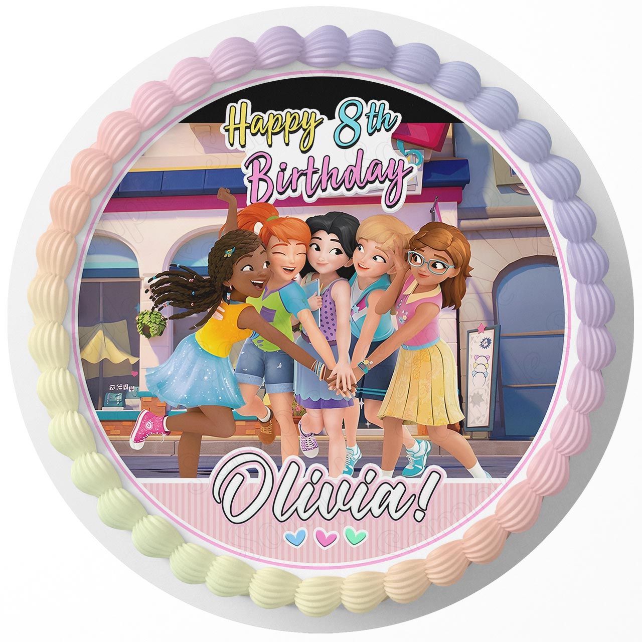 Lego Friends Girls Round – Icing Sheet Birthday - Personalized Edible Cake Topper | Custom Icing Sheet | Birthday Cake Decoration