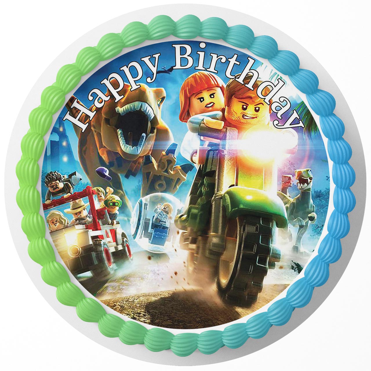 Lego Jurassic World Round – Icing Sheet Birthday - Personalized Edible Cake Topper | Custom Icing Sheet | Birthday Cake Decoration