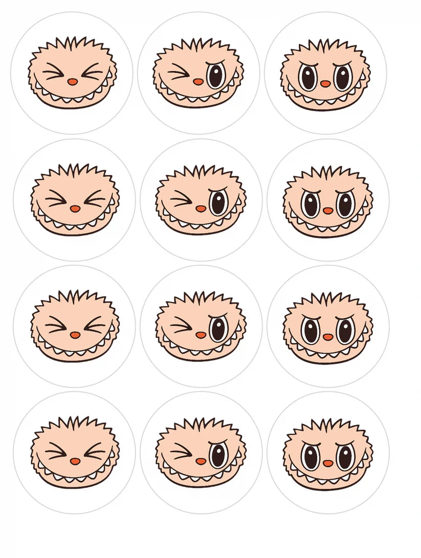 Labubu Face Beige Edible Cupcake Toppers Icing Sheet or Wafer Paper