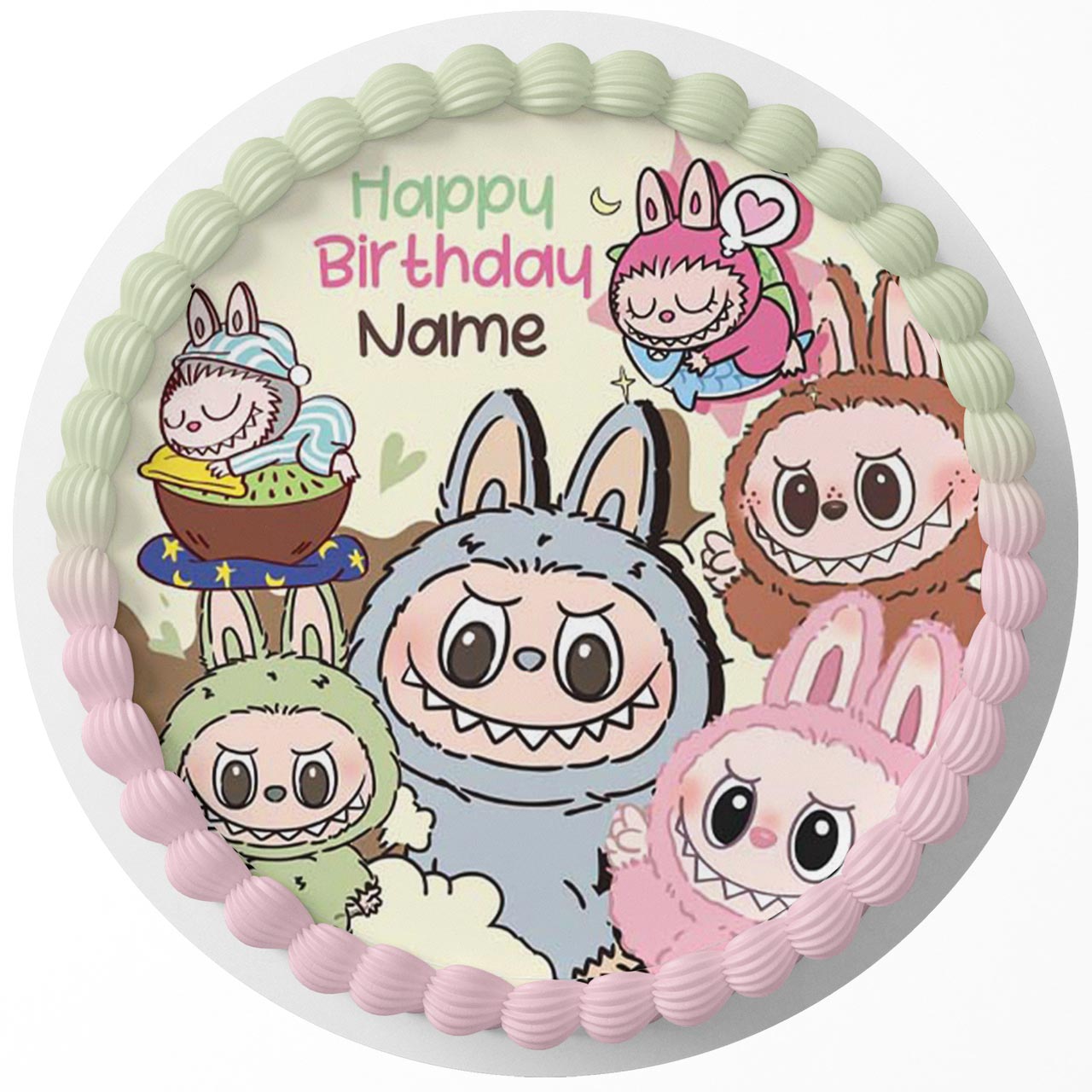 Labubu Monsters Teeth The Monsters Exciting Macaron Round – Icing S - Personalized Edible Cake Topper | Custom Icing Sheet | Birthday Cake Decoration