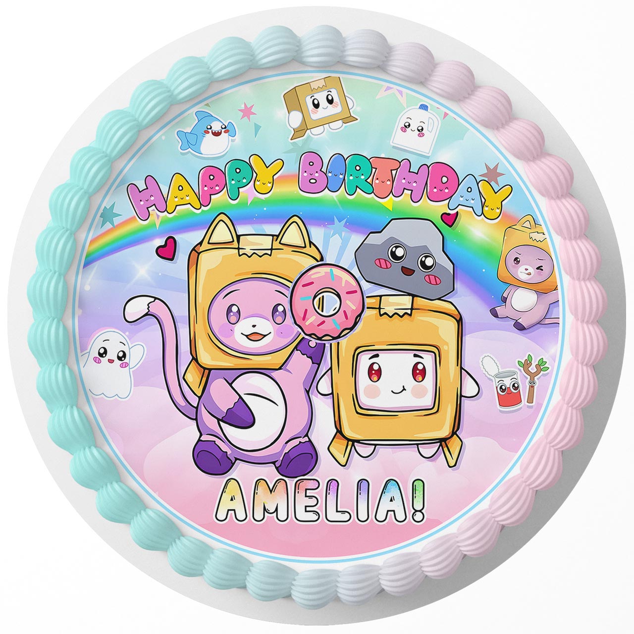 LankyBox Rainbow Round – Icing Sheet Birthday - Personalized Edible Cake Topper | Custom Icing Sheet | Birthday Cake Decoration | Photo Cake Image