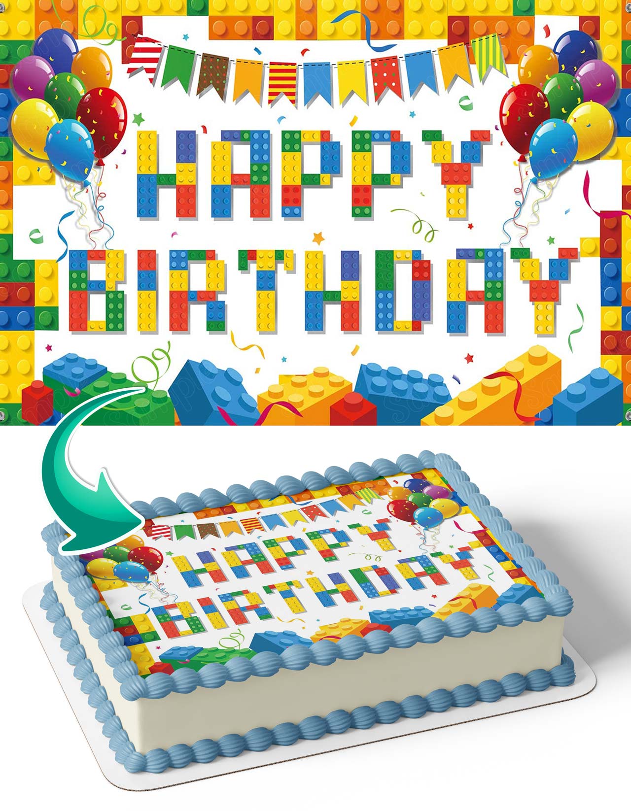 Build Blocks Bricks Kids Party Edible Cake Topper