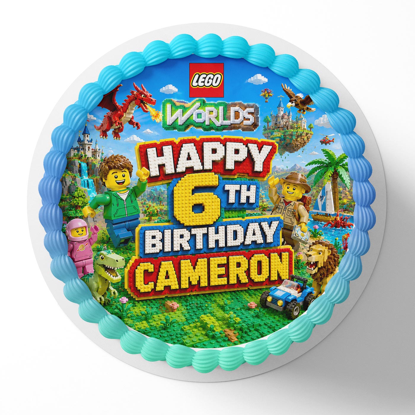 Lego Worlds Kids Blocks Fun Edible Cake Topper | Birthday Cake Decoration | Photo Cake Image