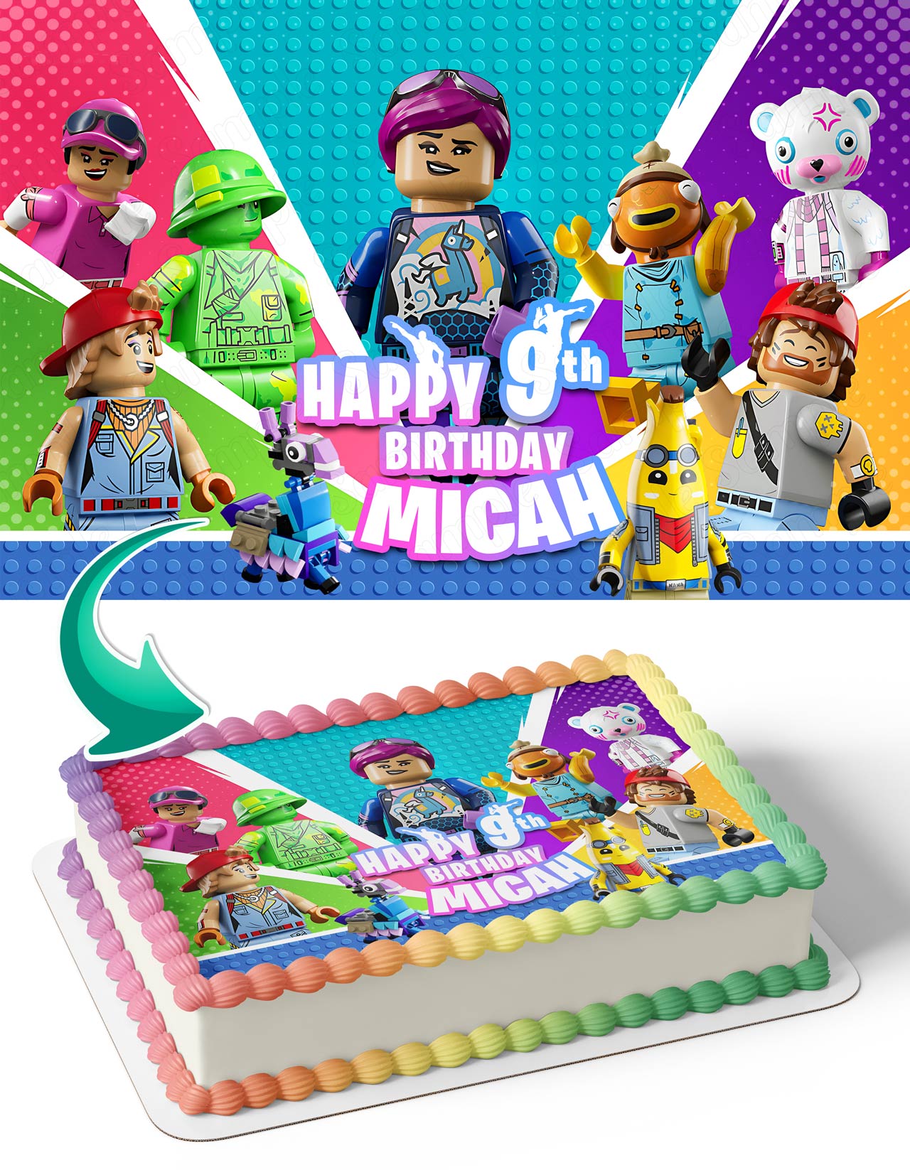 Leghos Fort Battle NiteKids Fun Gamers Boys Girl 2 Edible Cake Topper