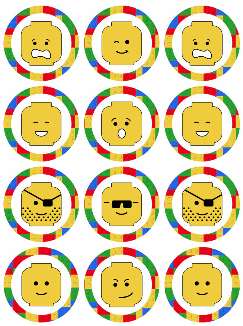 Lego Kit Edible Cupcake Toppers Icing Sheet or Wafer Paper