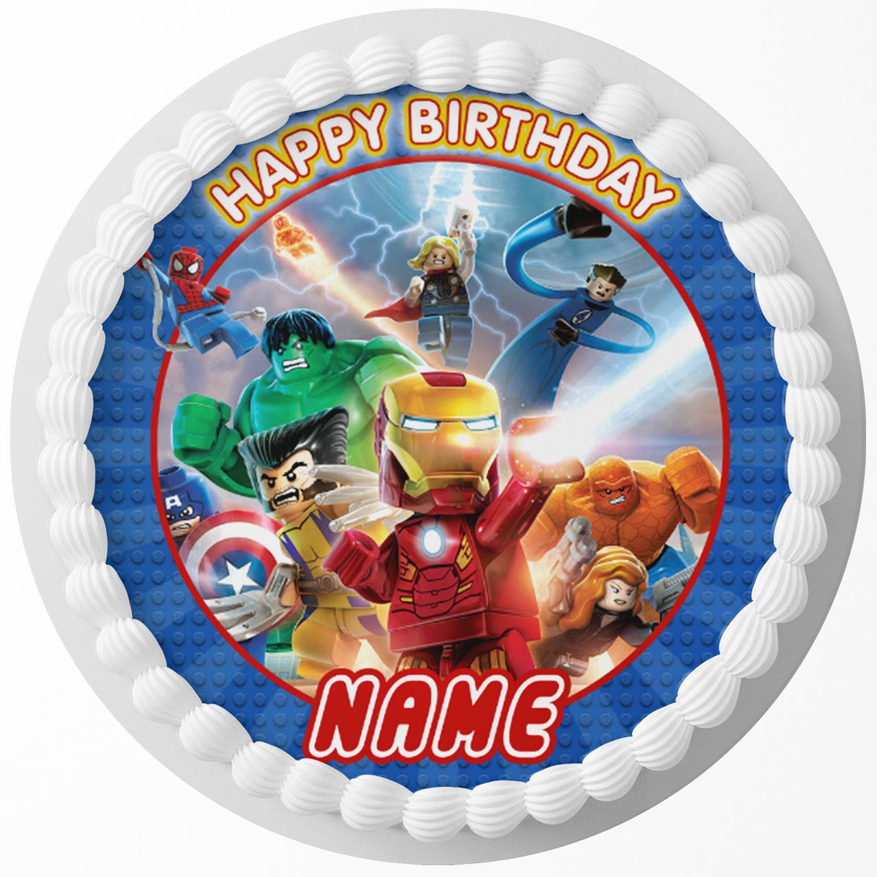 Lego Marvol Heroes Round – Icing Sheet Birthday - Personalized Edible Cake Topper | Custom Icing Sheet | Birthday Cake Decoration
