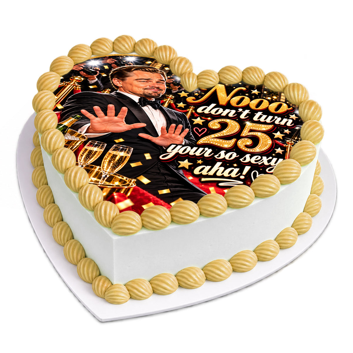 Too Old For DiCaprio, 25th Birthday Heart Cake Topper – Edible Cake Image – Icing Sheet for Cakes