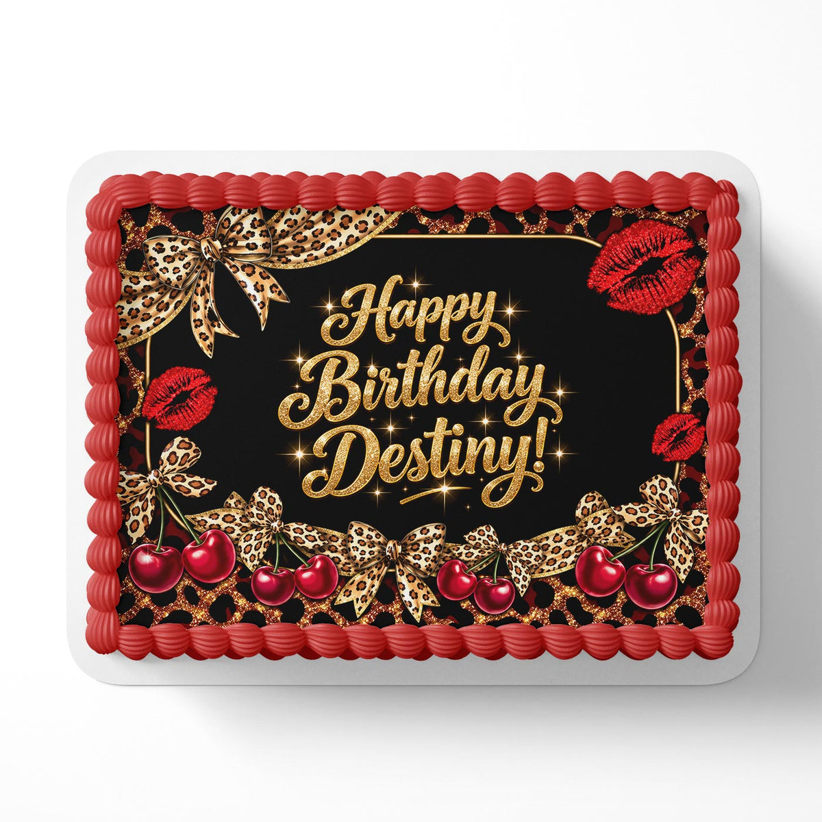 Leopard Cheetah Cherry Blossom Heart Cake Topper – Edible Cake Image – Icing Sheet for Cakes