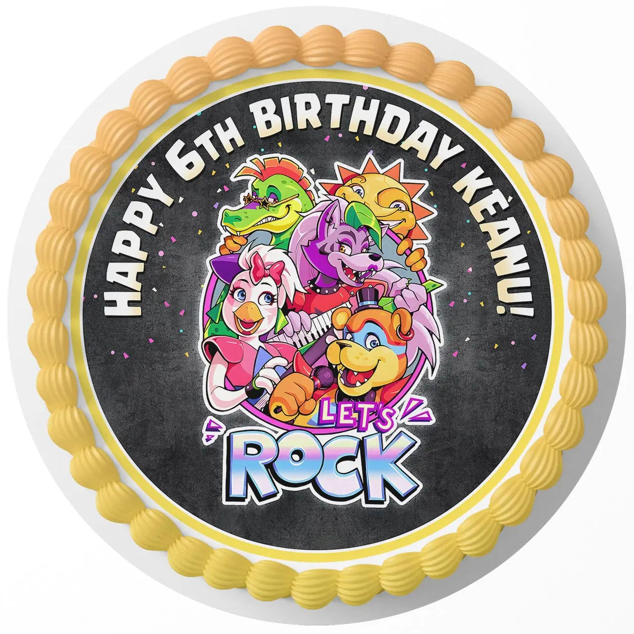 Lets ROCK Security Breach FNaF Blue Round – Icing Sheet Birthday - Personalized Edible Cake Topper | Custom Icing Sheet | Birthday Cake Decoration
