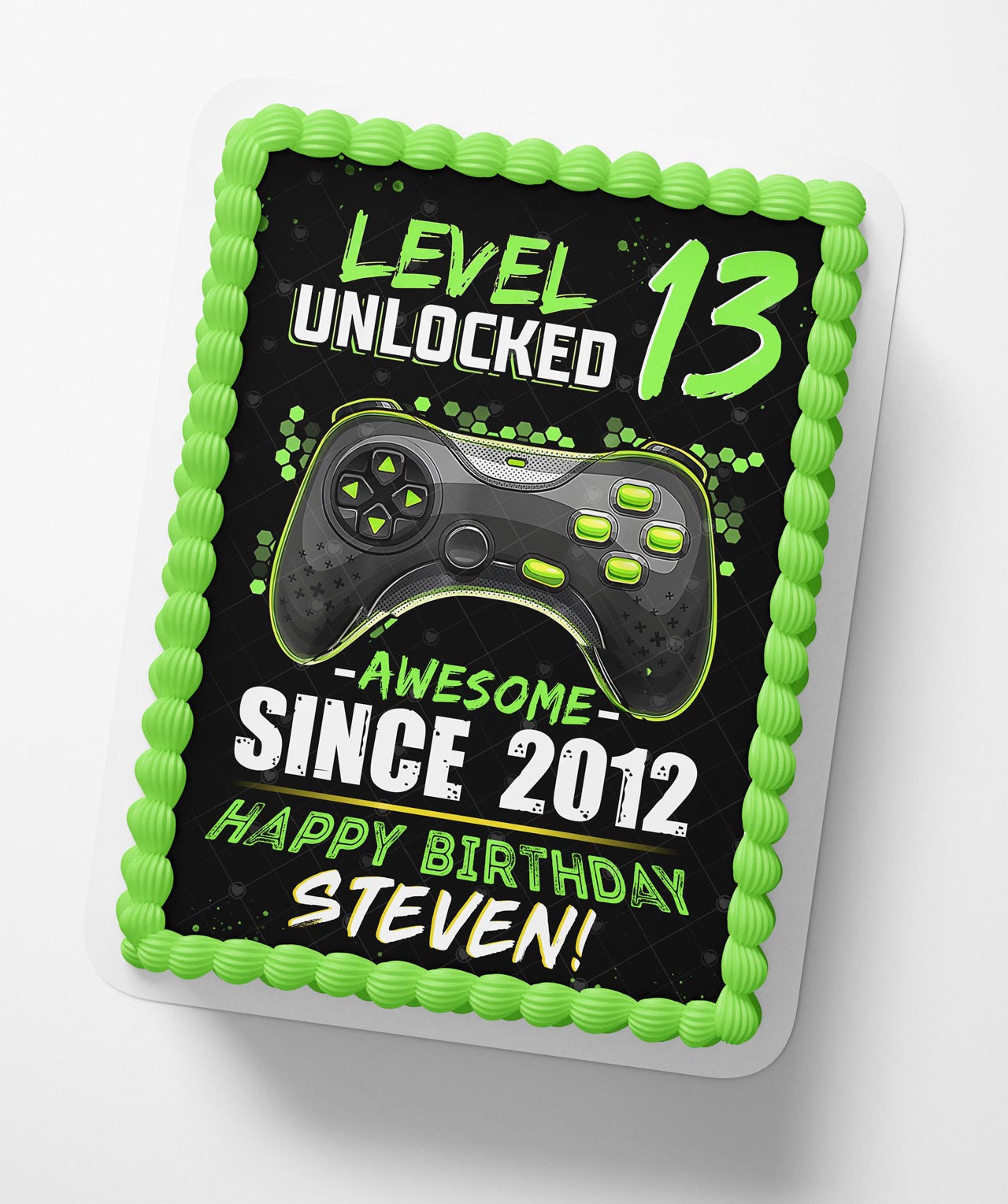 Level Unlocked Gaming Awesome Green Gamer Edible Cake Topper