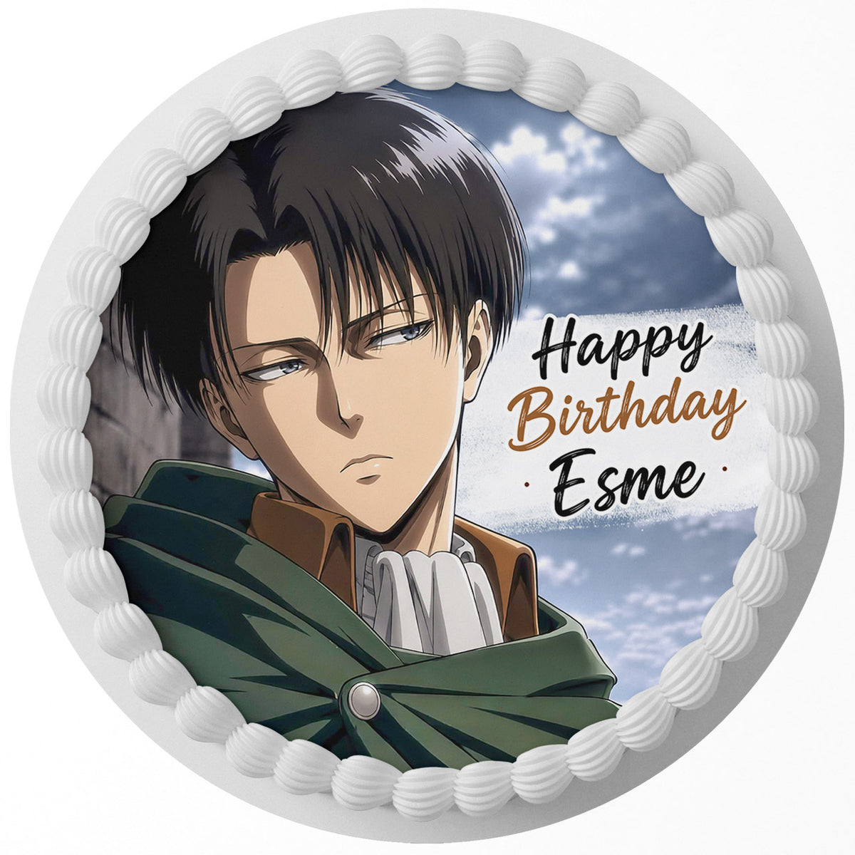 Levi Ackerman Attack Titan Edible Cake Topper Round Personalized Edible Cake Topper | Custom Icing Sheet | Birthday Cake Decoration