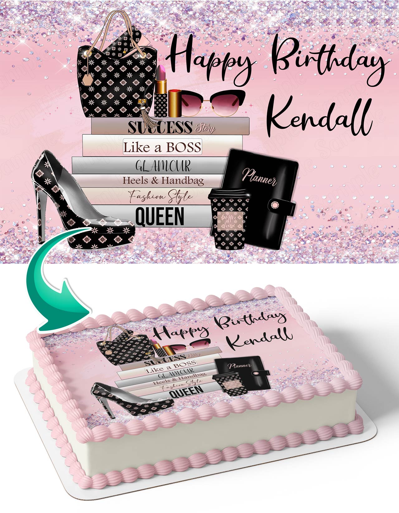 Like a Kids Girls Queen Heels Handbag Lipstick Edible Cake Topper