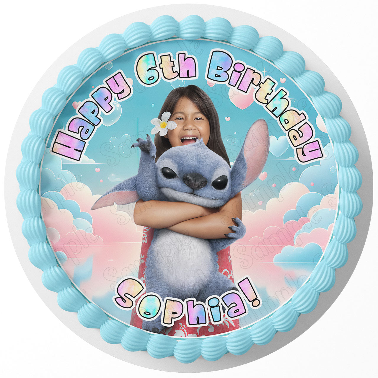 Lilo and Kids Stich Angel Themed Movie Cute Round – Icing Sheet Birthd - Personalized Edible Cake Topper | Custom Icing Sheet | Birthday Cake Decoration