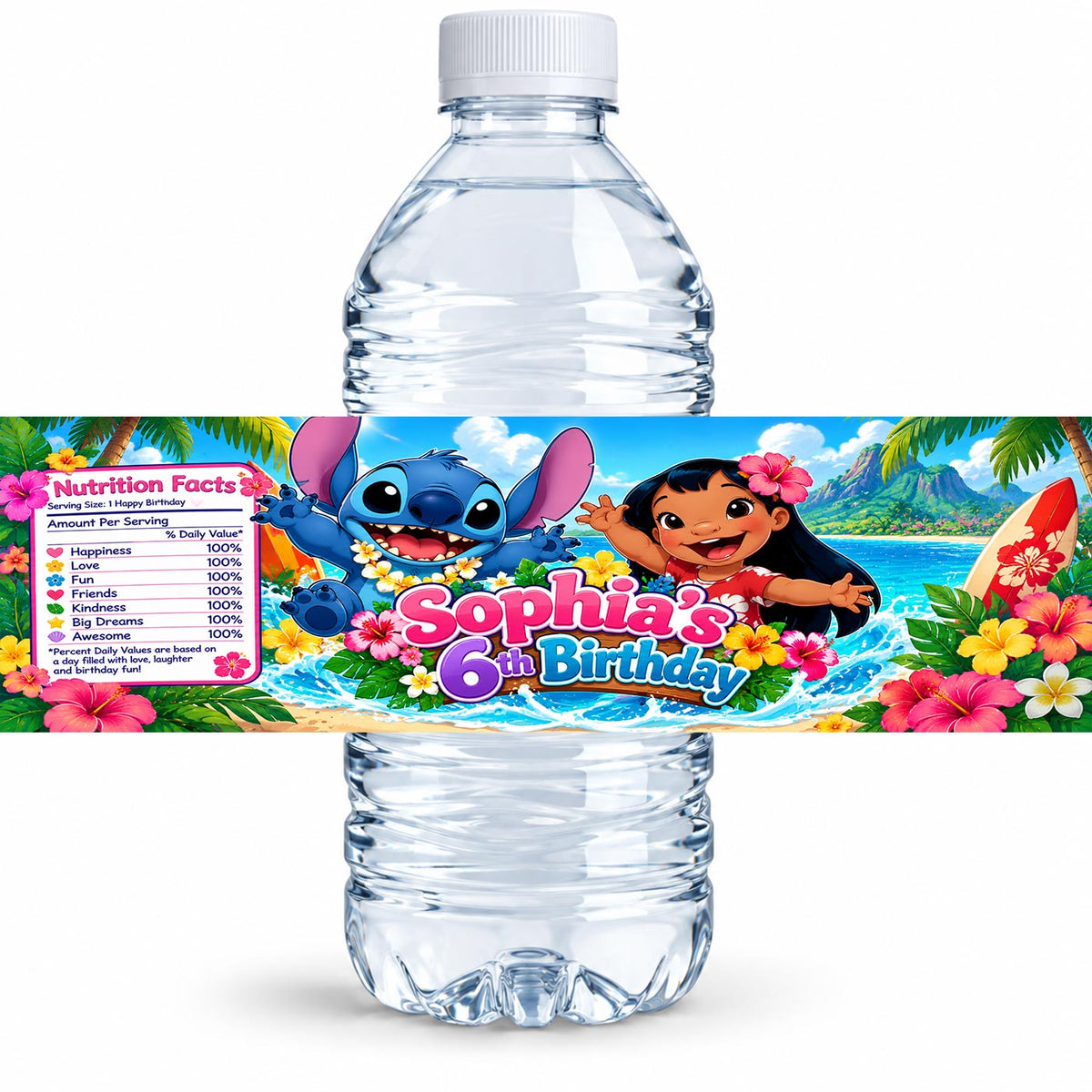 Custom Lilo and Stich Water Bottle Label Sticker Birthday Decor Self Stick Wrapper