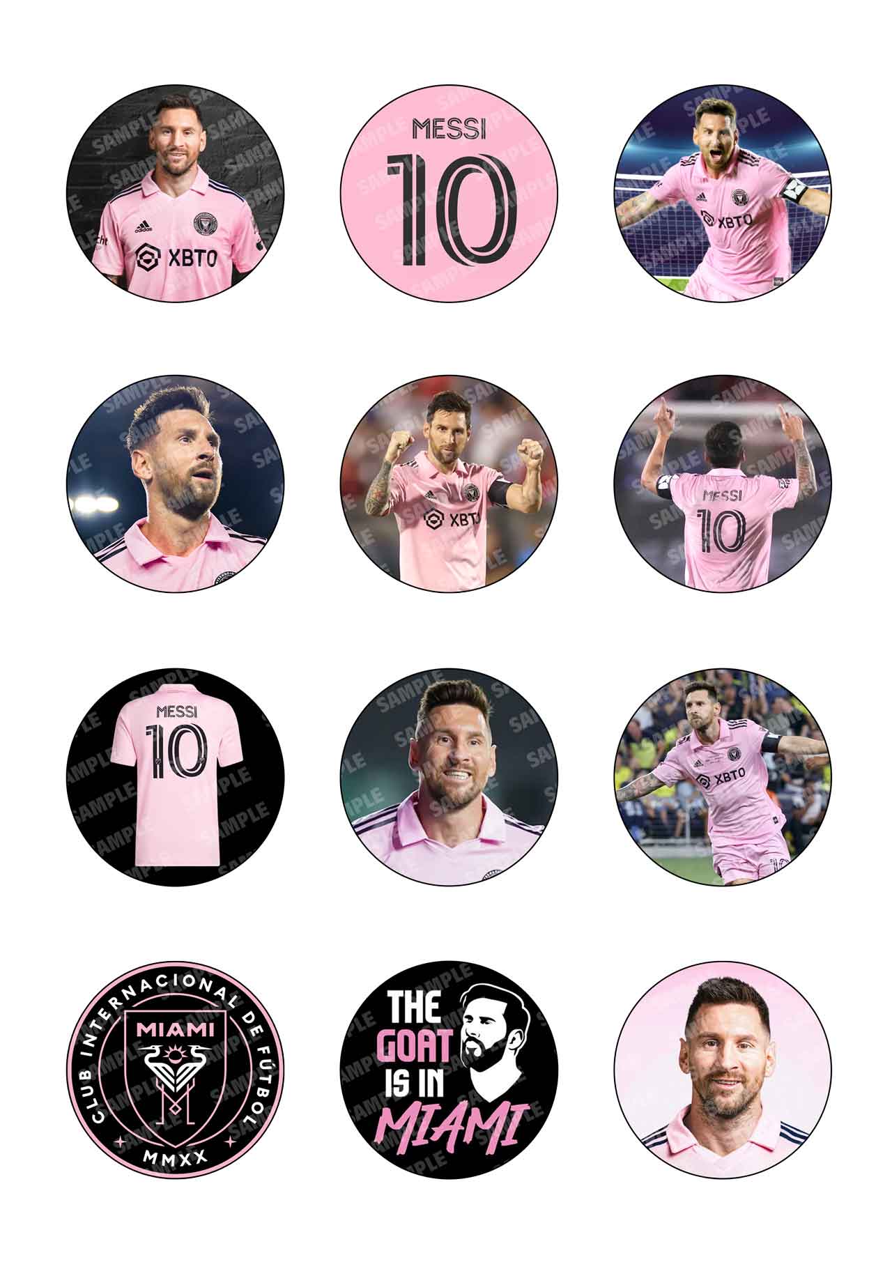 Lionel Messi Inter Miami Edible Cupcake Toppers – Round Icing She - Edible Cake Topper | Icing Sheet | Birthday Cake Decoration