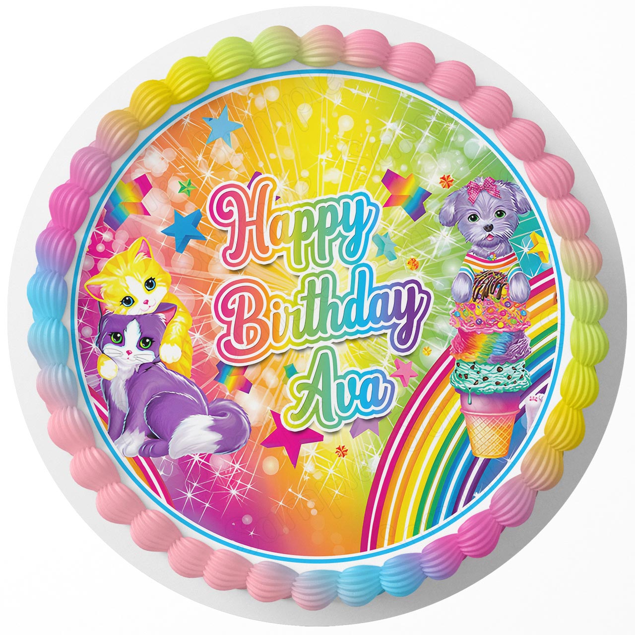 Lisa Frank Round – Icing Sheet Birthday - Personalized Edible Cake Topper | Custom Icing Sheet | Birthday Cake Decoration | Photo Cake Image