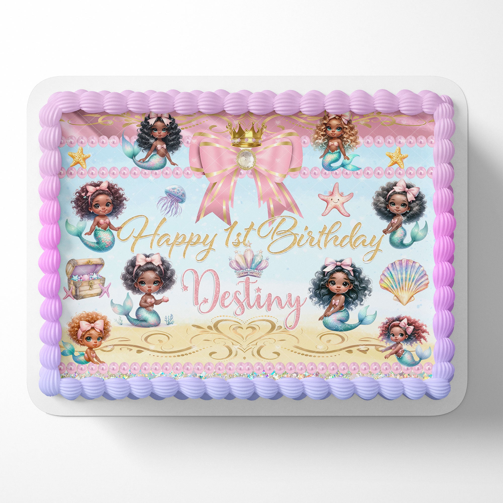 Little African American Mermaid LAM Edible Cake Topper