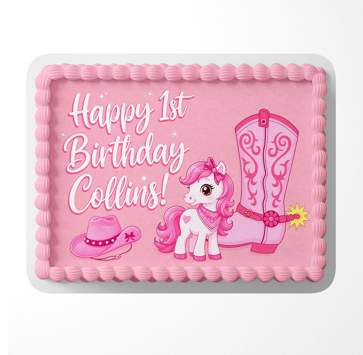 Pink Cowgirl Pony Edible Cake Topper