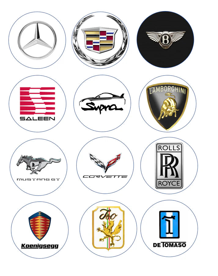 Luxury Car Logos Mix 2 Edible Cupcake Toppers Icing Sheet or Wafer Paper