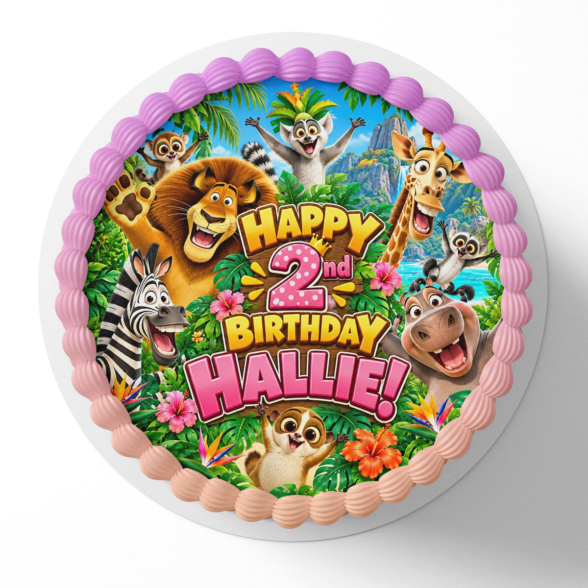 Madagascar Cute Animals Jungle Girls Edible Cake Topper | Birthday Cake Decoration | Photo Cake Image | Custom Edible Cake Topper