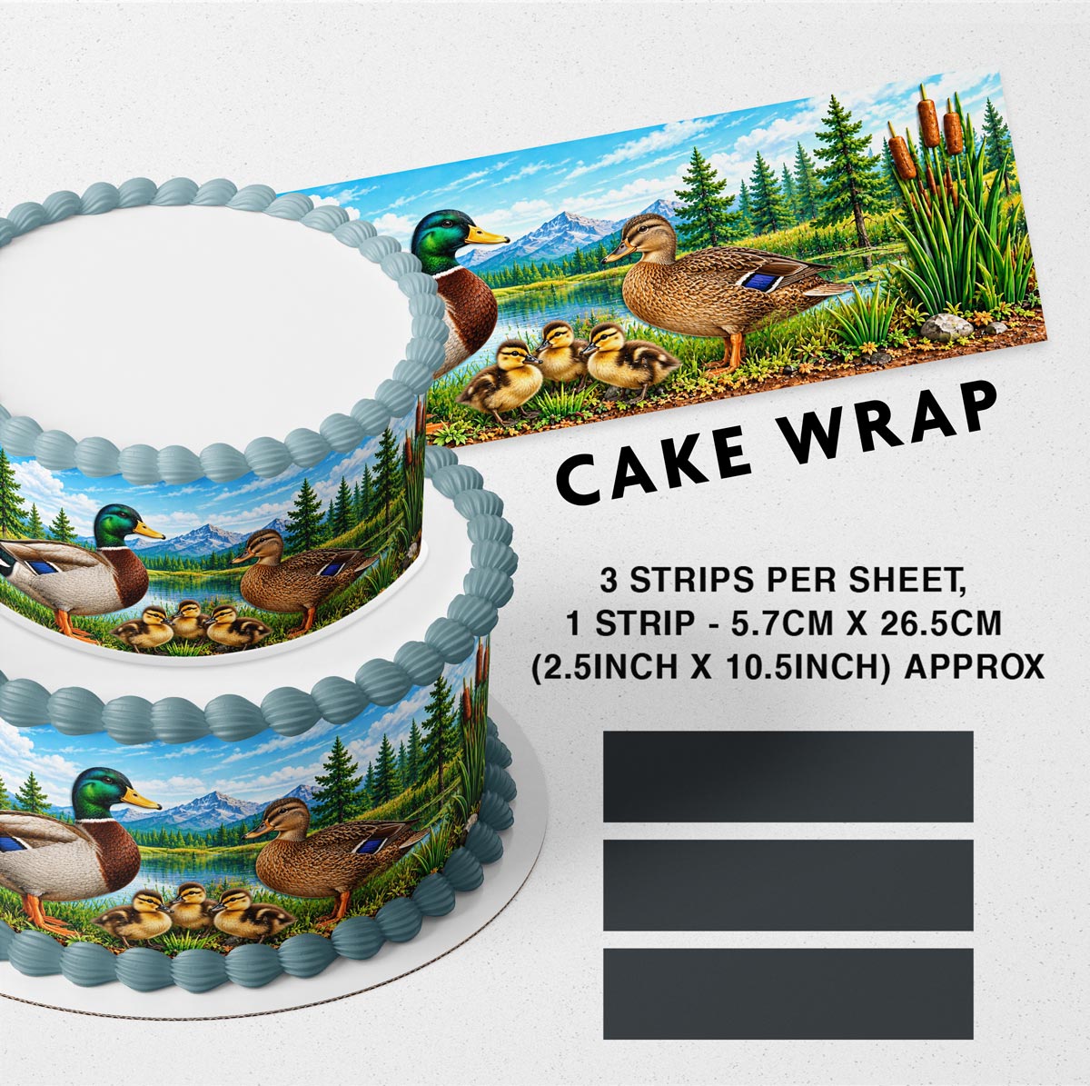 Mallard Ducks Edible Cake Wrap – Hunting & Wildlife Cake Strips, Deer Cake Border Decoration, 3 Strips per Sheet