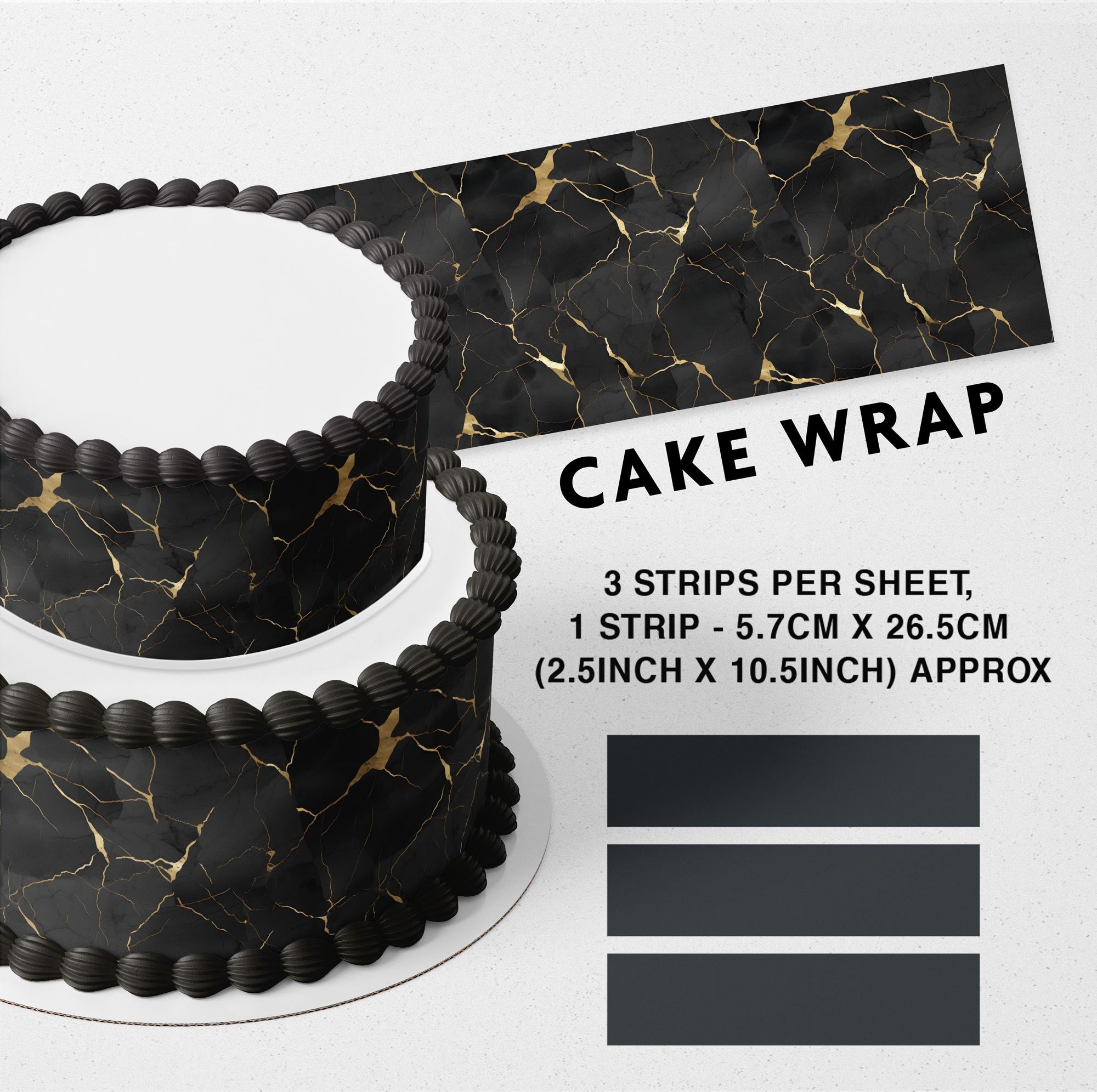 Marble Gold Edible Cake Wrap Strip – Icing Sheet Cake Side Decora - Personalized Edible Cake Topper | Custom Icing Sheet | Birthday Cake Decoration