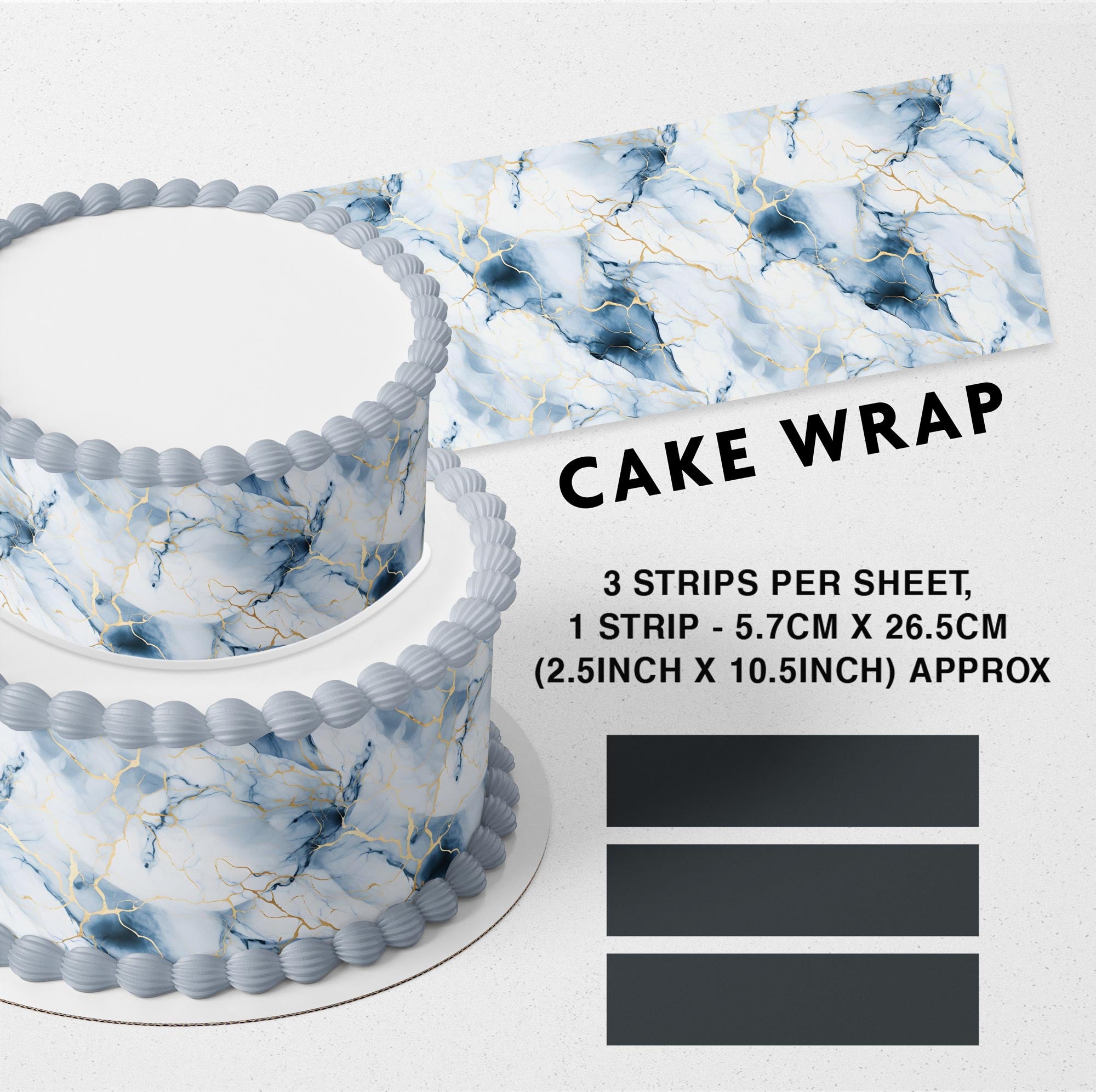 Marble Gold Edible Cake Wrap Strip – Icing Sheet Cake Side Decora - Personalized Edible Cake Topper | Custom Icing Sheet | Birthday Cake Decoration
