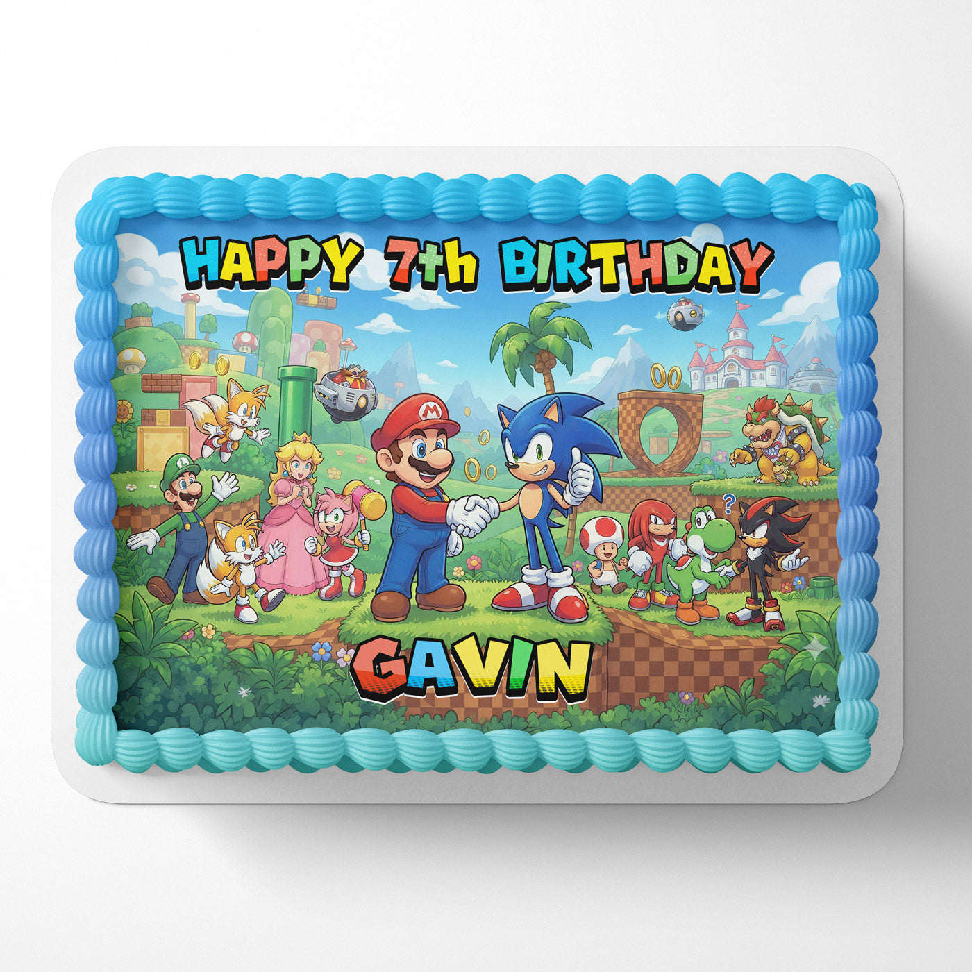 Super Mario Sonic World Edible Cake Image - Edible Cake Topper Birthday Cake Decoration