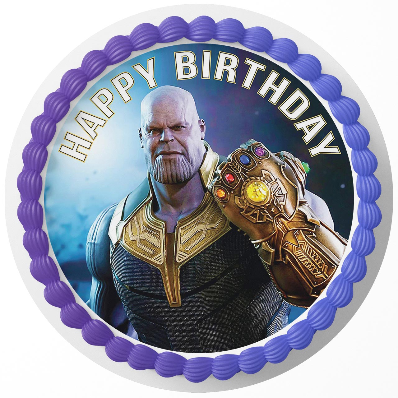 Marvol Thanos Infinity Gauntlet Round – Icing Sheet Birthday - Personalized Edible Cake Topper | Custom Icing Sheet | Birthday Cake Decoration