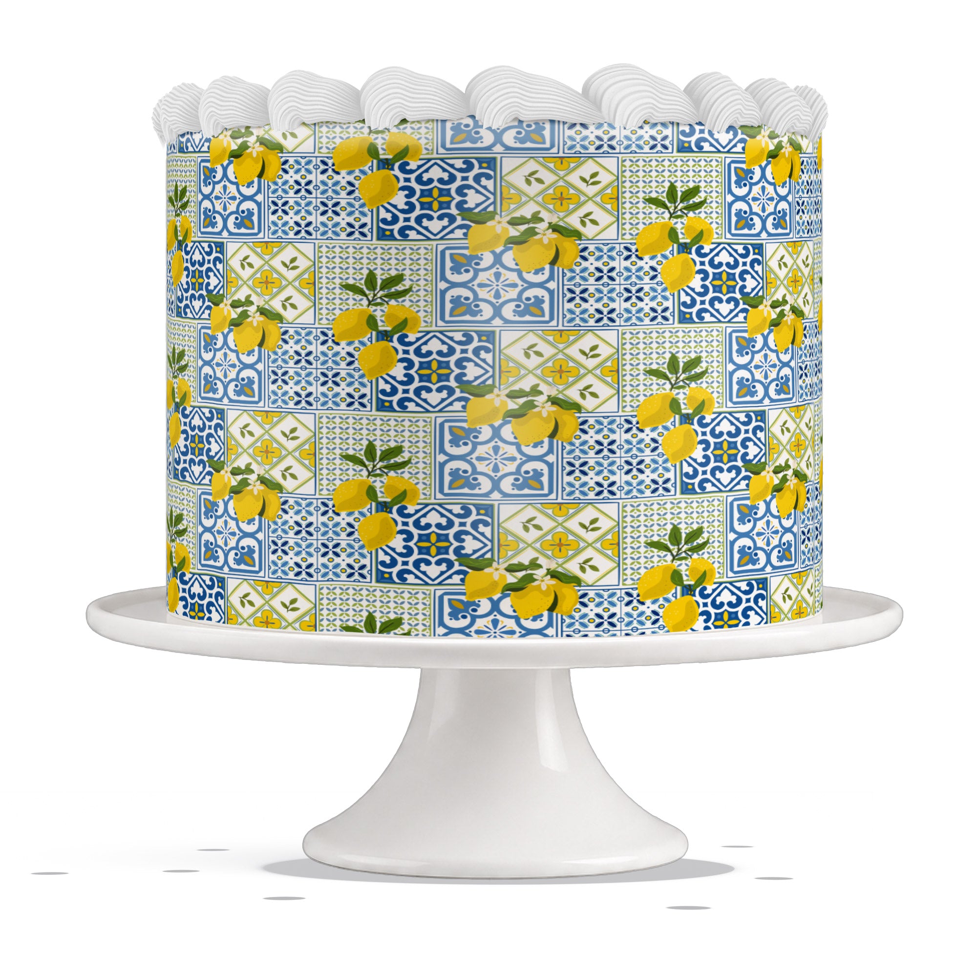 Mediterranean Lemon Azulejo Tile Edible Cake Wrap Strip – Icing S - Personalized Edible Cake Topper | Custom Icing Sheet | Birthday Cake Decoration