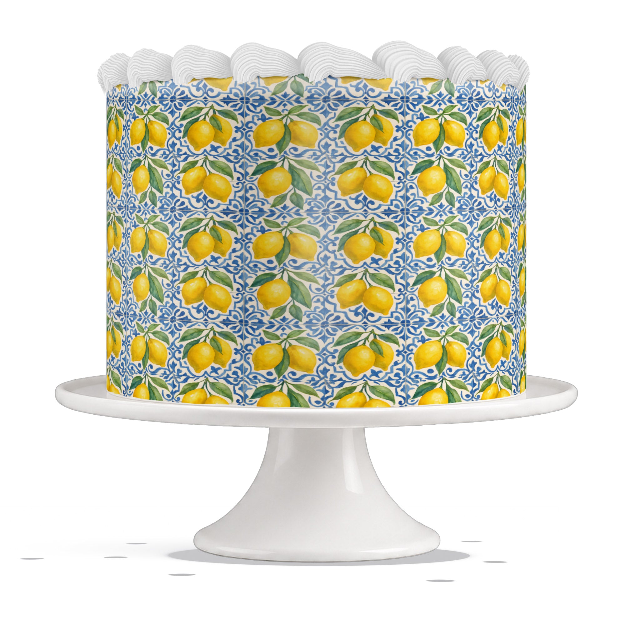 Mediterranean Lemon Watercolor Edible Cake Wrap Strip – Icing She - Edible Cake Topper | Icing Sheet | Birthday Cake Decoration
