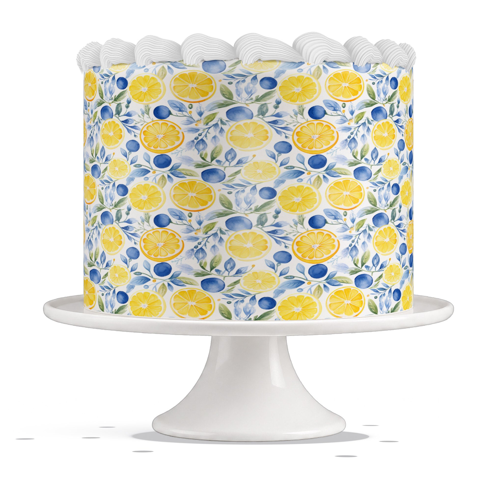 Mediterranean Yellow Lemon Blueberry Edible Cake Wrap Strip – Ici - Edible Cake Topper | Icing Sheet | Birthday Cake Decoration