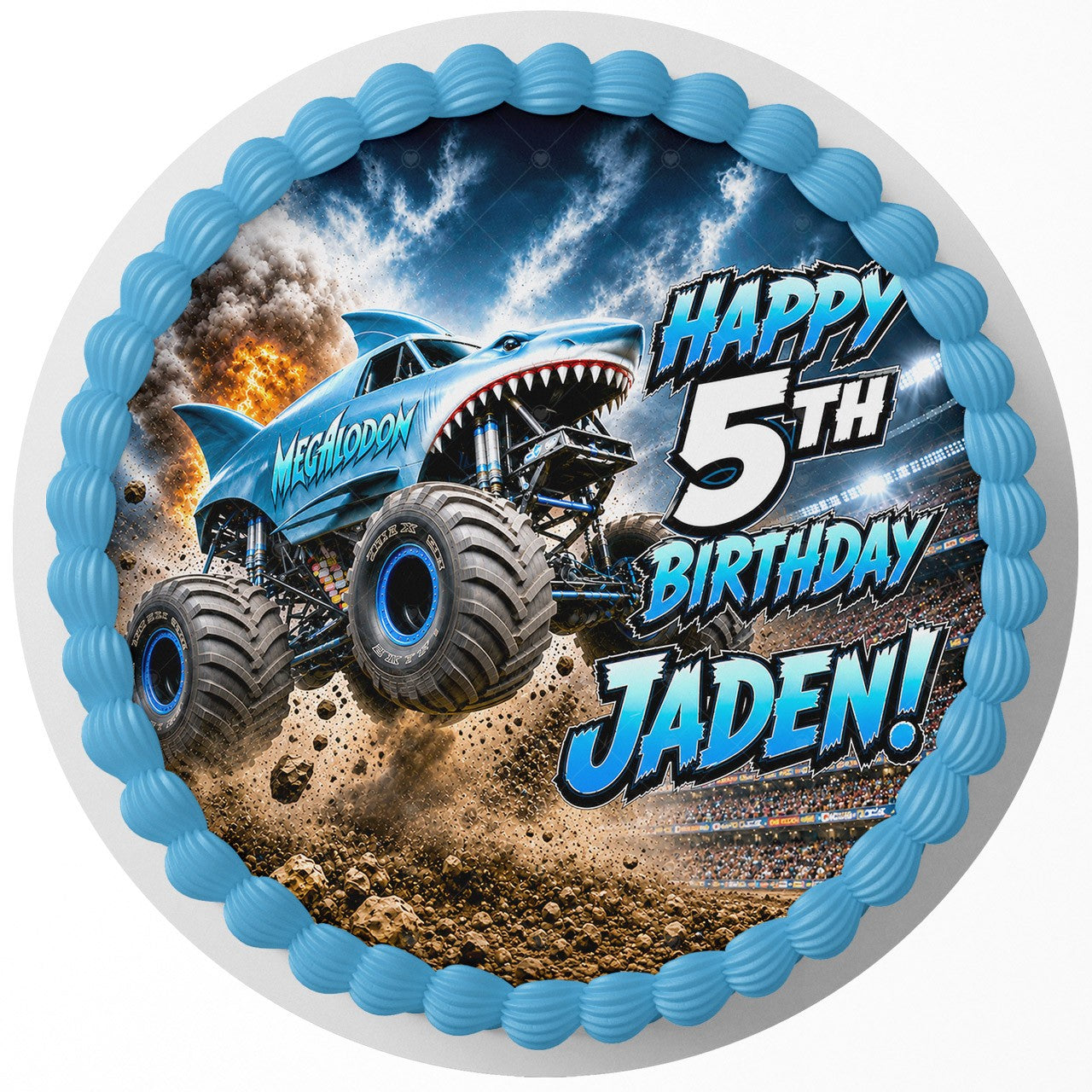 Megalodon Monster Truck Edible Cake Topper | Birthday Cake Decoration | Photo Cake Image