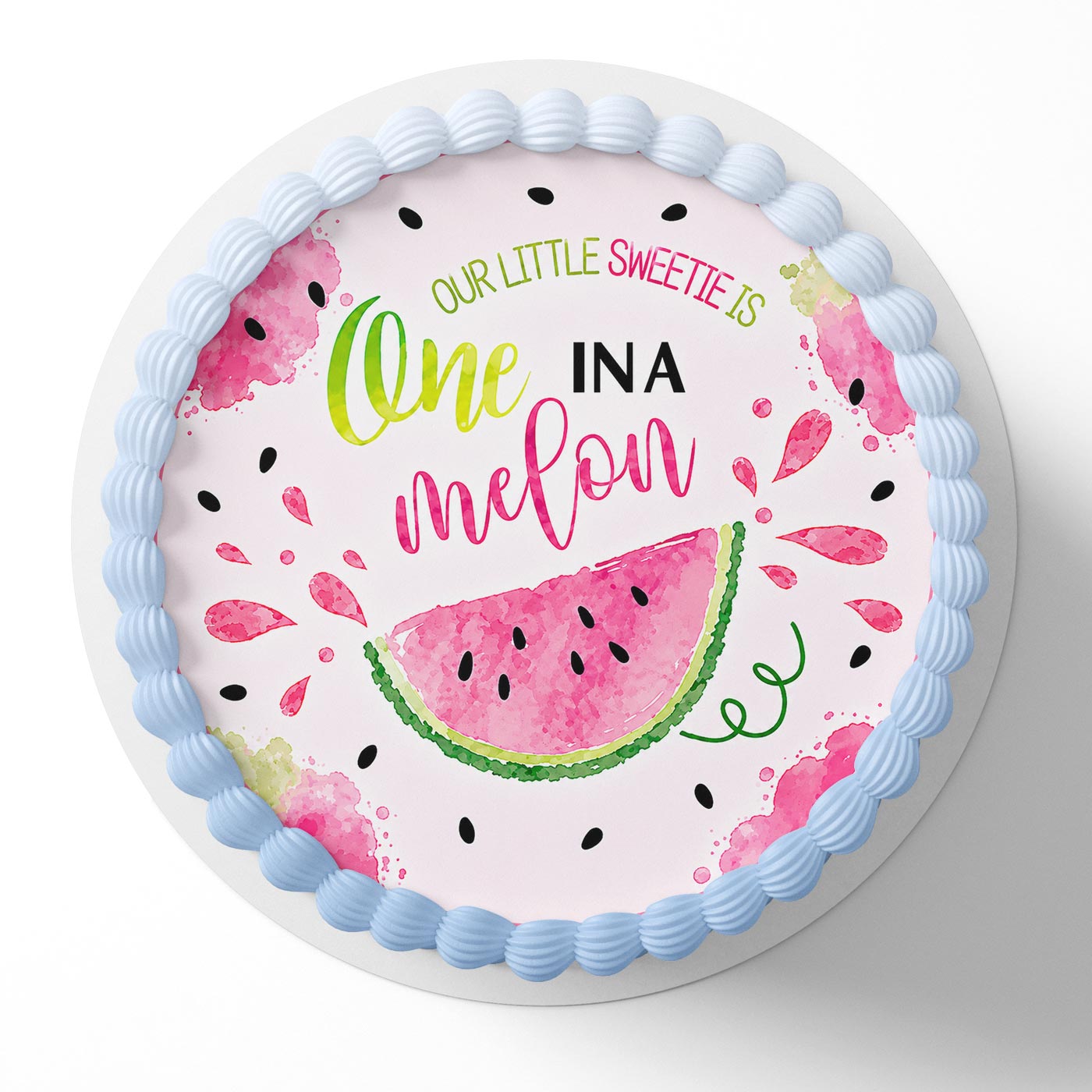 Our Little Sweetie is One in a Melon Edible Cake Topper | Birthday Cake Decoration | Photo Cake Image