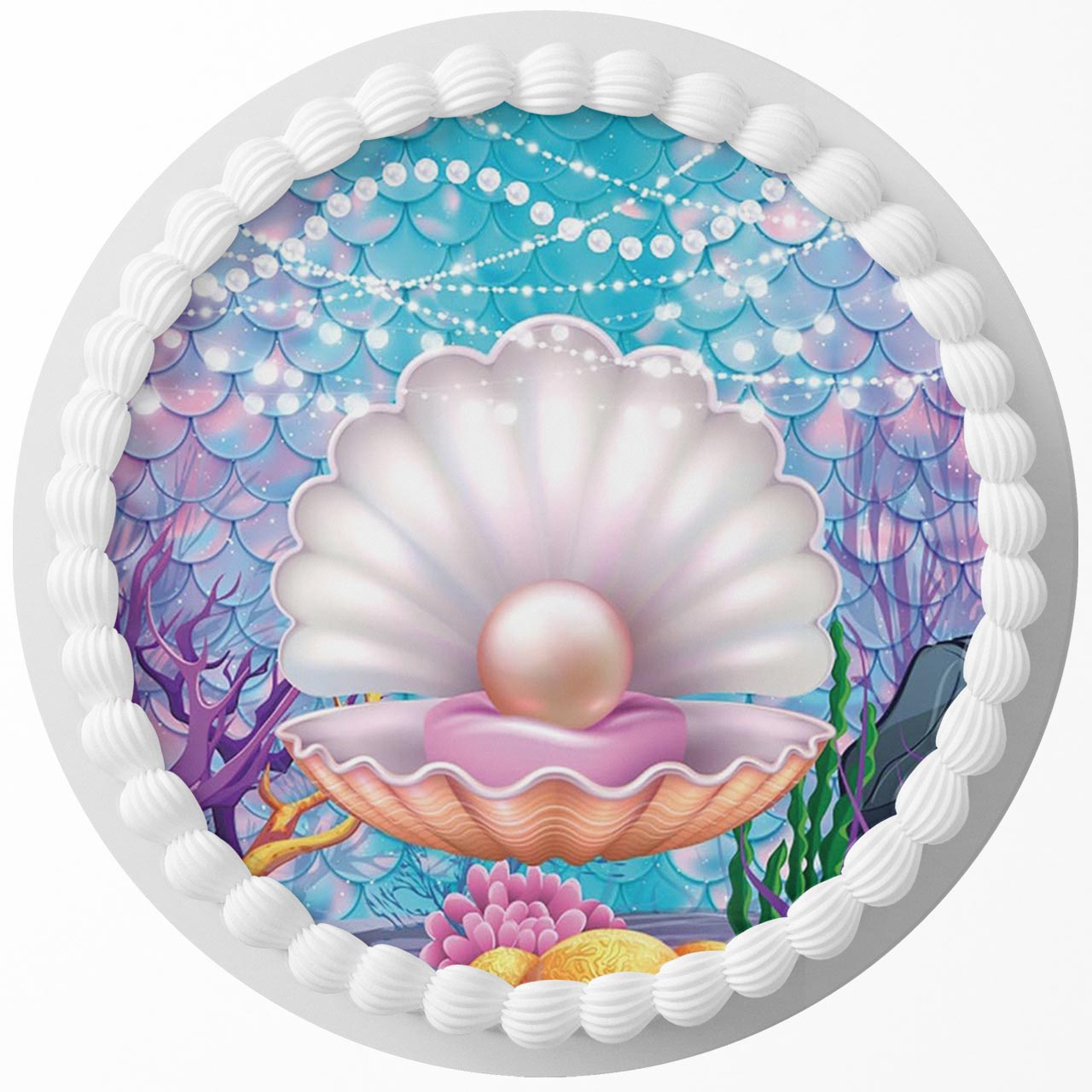 Mermaid Pearl Girls BDK Round – Icing Sheet Birthday - Personalized Edible Cake Topper | Custom Icing Sheet | Birthday Cake Decoration