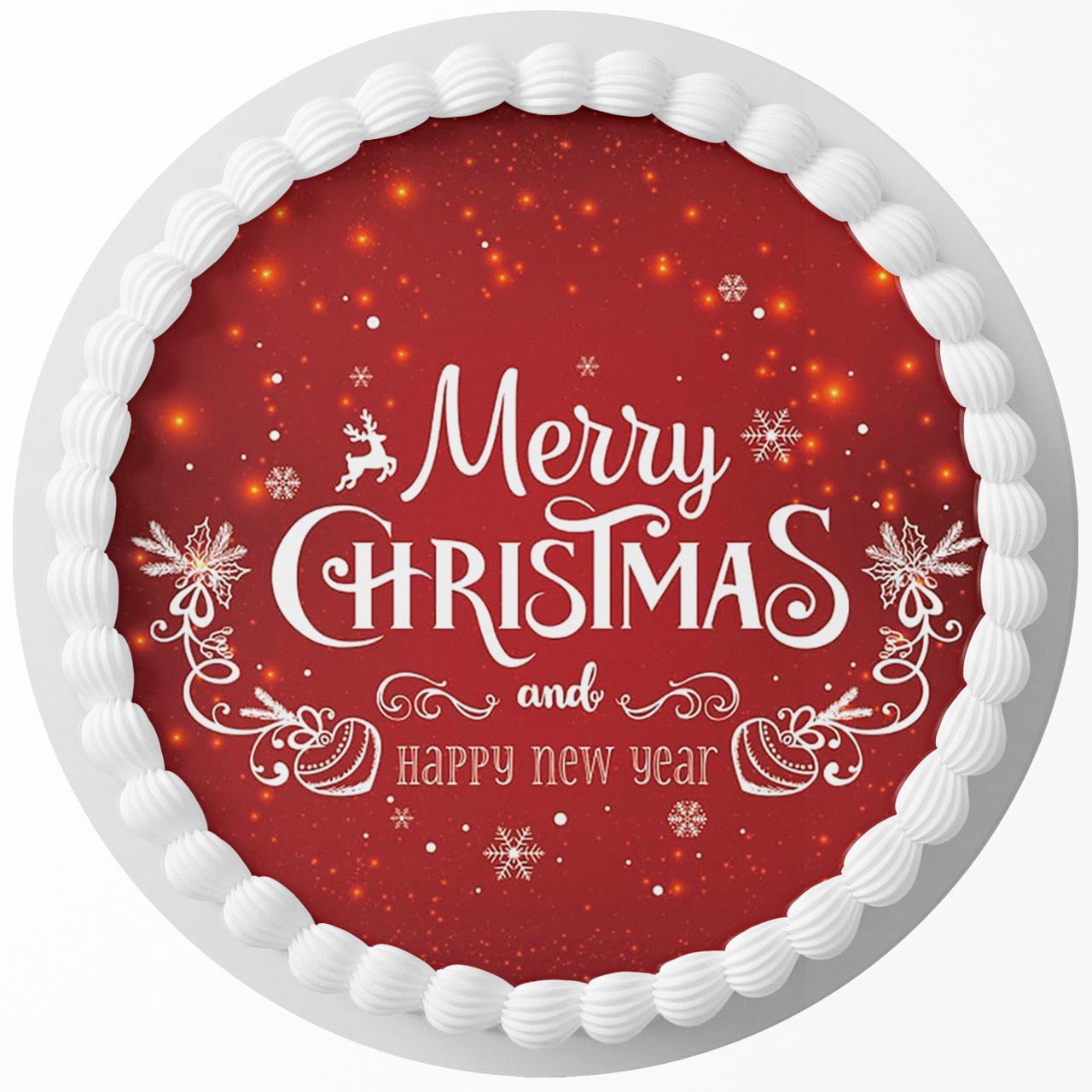 Merry Christmas Happy New year J Round – Icing Sheet Birthday - Personalized Edible Cake Topper | Custom Icing Sheet | Birthday Cake Decoration