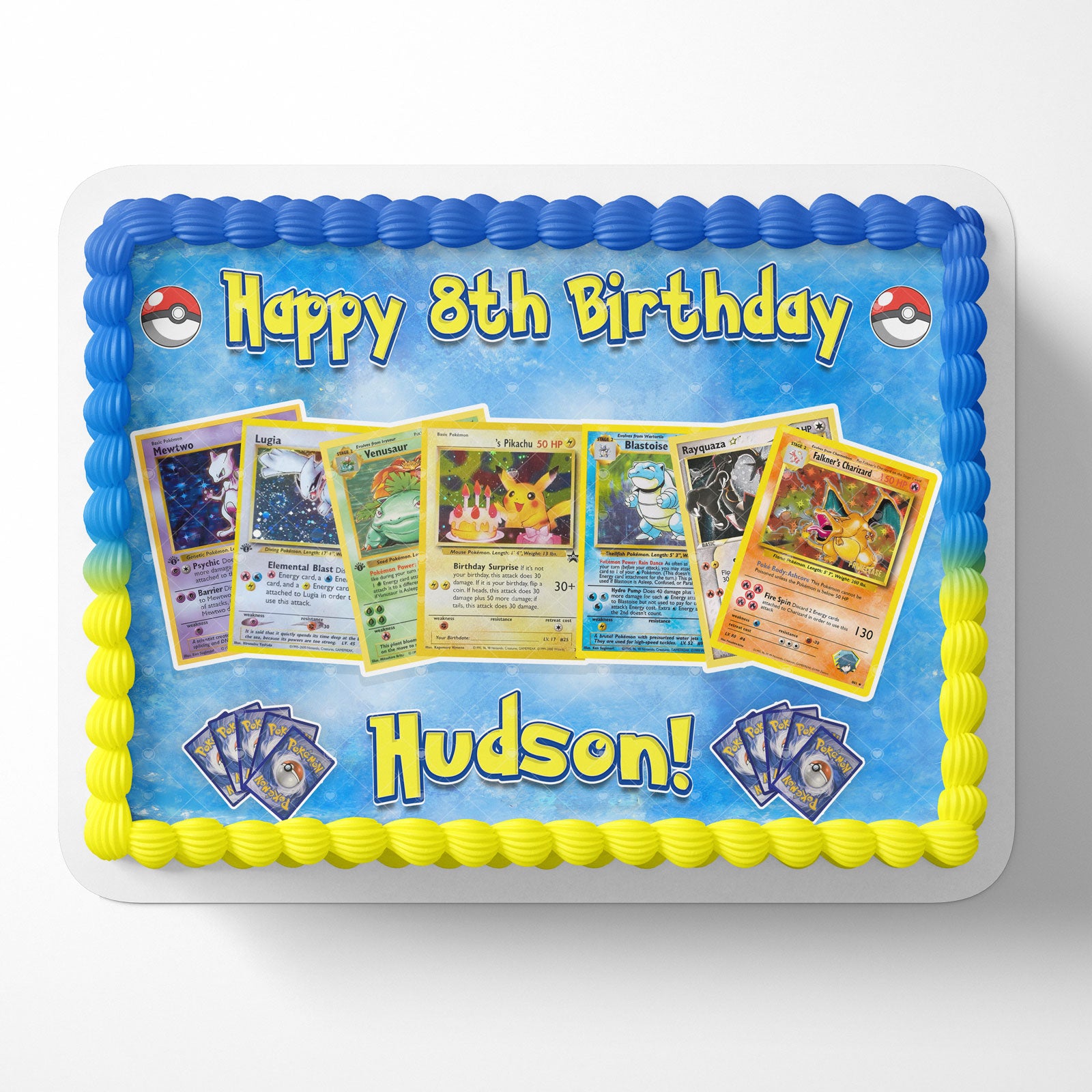 Mewtwo Charizard Blastoise Venusaur Pikachu Pokémon Cards Fans Edible Cake Image - Edible Cake Topper Birthday Cake Decoration