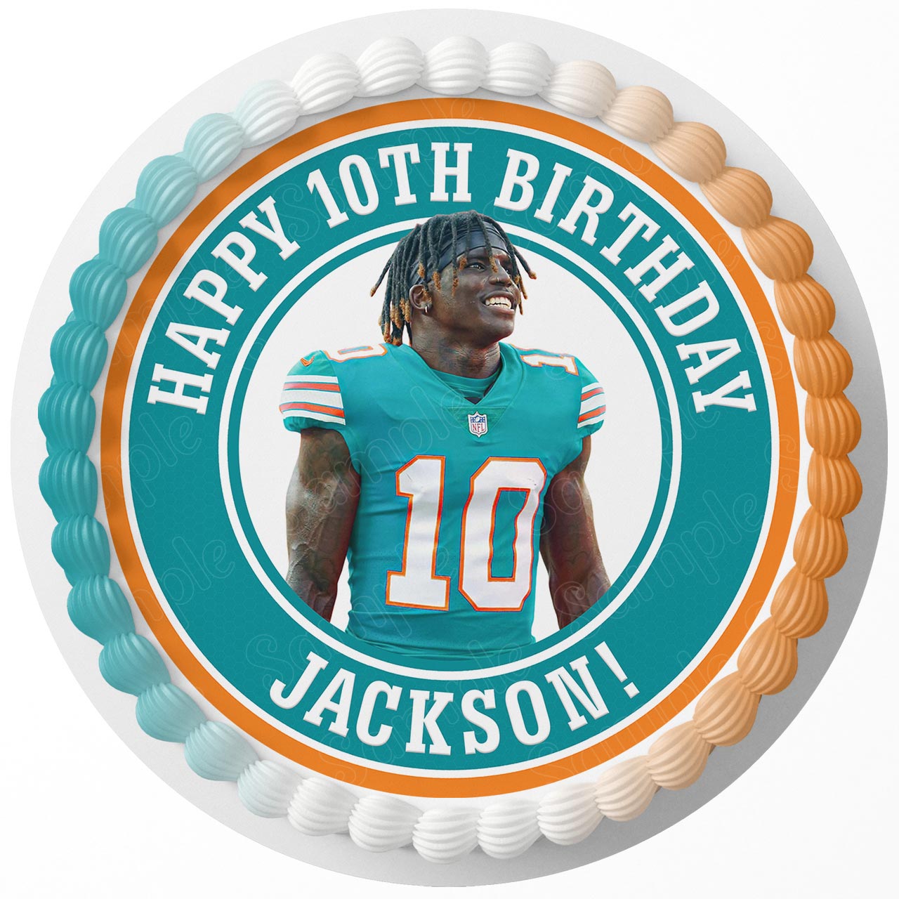 Miami Dolphins Tyreek Hill Round – Icing Sheet Birthday - Personalized Edible Cake Topper | Custom Icing Sheet | Birthday Cake Decoration