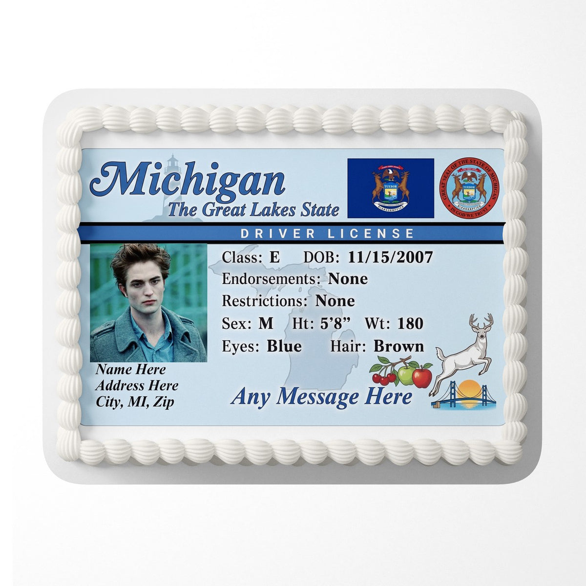 Michigan Driver License Edible Cake Topper – Custom Photo Birthday Icing Sheet