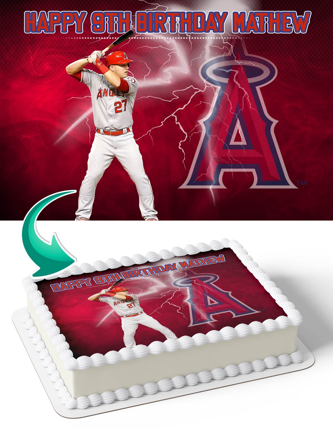 Mike Trout Angels MT Edible Cake Topper
