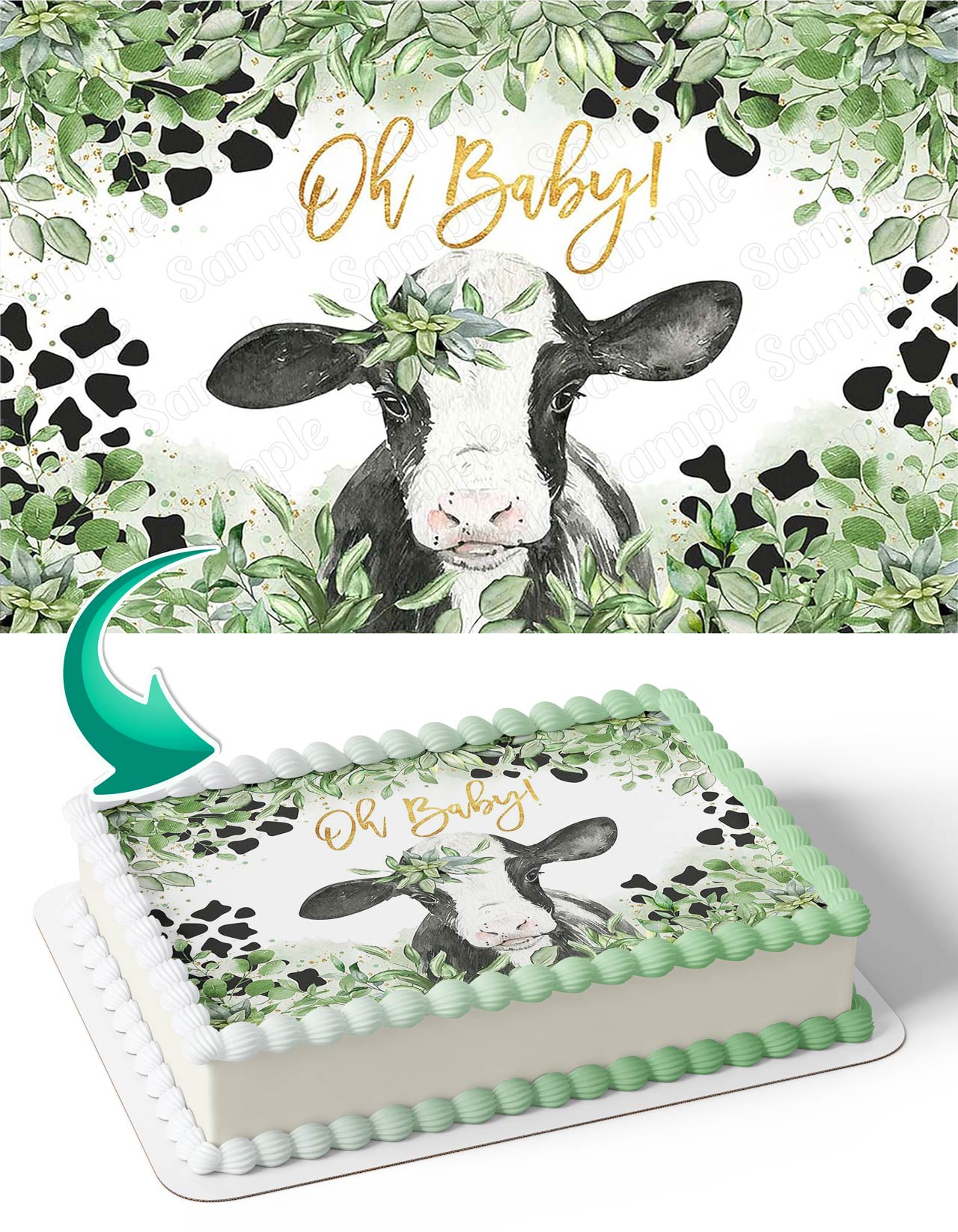 Milk Cow Oh Baby Shower Newborn Edible Cake Topper
