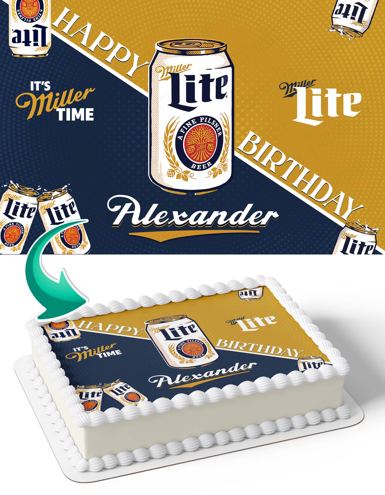 Miller Lite Beer Fans Edible Cake Topper